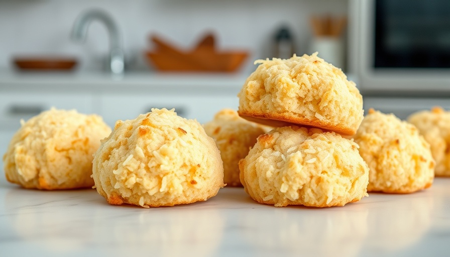 Golden coconut macaroons on decorative plate: Coconut Haystack Macaroons Recipe.