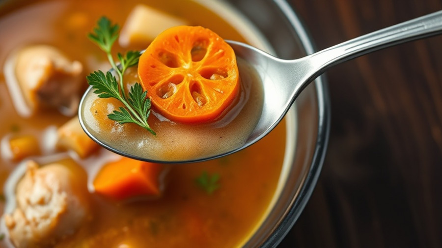 Chicken Soup Immune System Boost with carrot on spoon.
