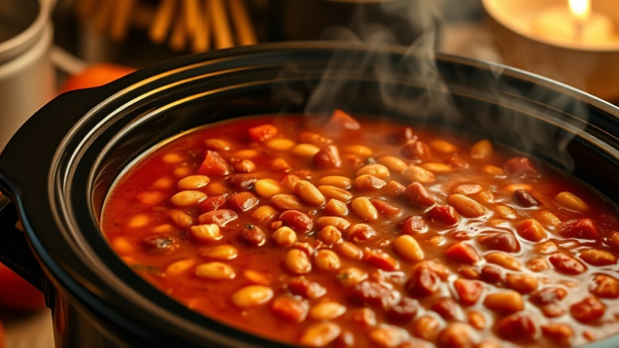 Easy Classic Slow Cooker Chili with beans and tomatoes in crockpot.