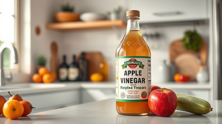 Apple cider vinegar bottle on kitchen counter for weight loss.