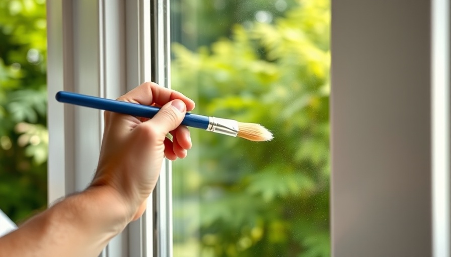 Hand painting a casement window frame on a porch.