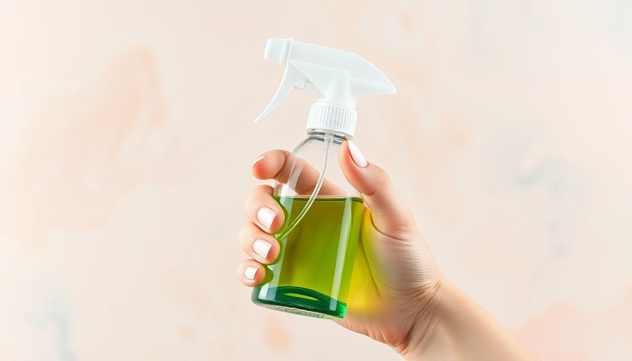 Hand holding homemade window cleaner spray bottle.