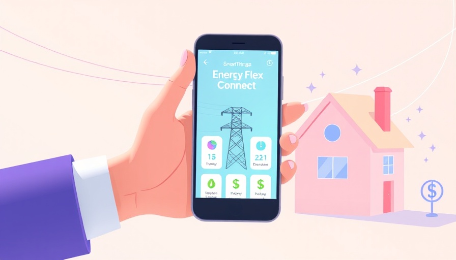 Illustrative concept of SmartThings Energy Flex Connect app with energy-saving features.