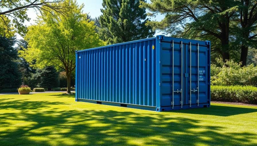 Affordable multi-family housing with shipping containers in a green landscape.