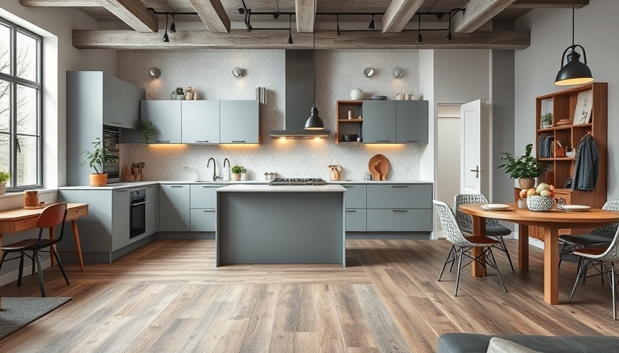 Modern kitchen tile to wood floor transition ideas with hexagonal tiles.
