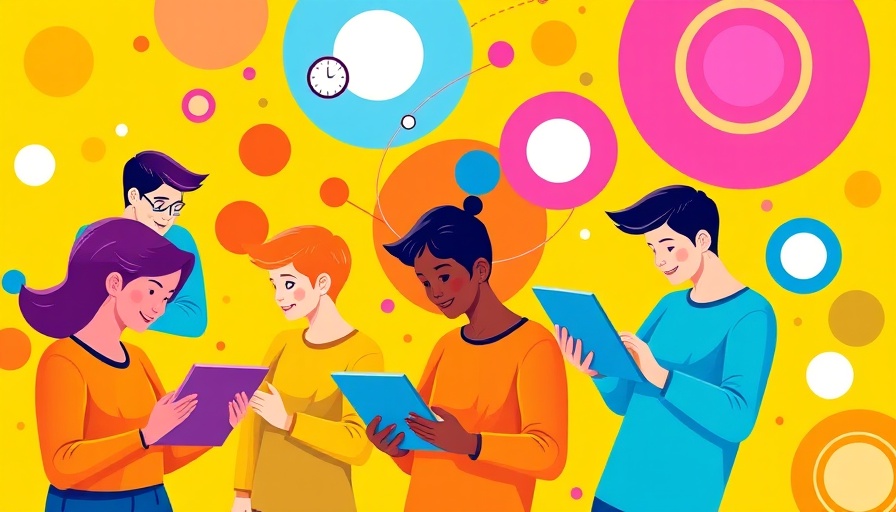 Colorful illustration depicting technology usage.