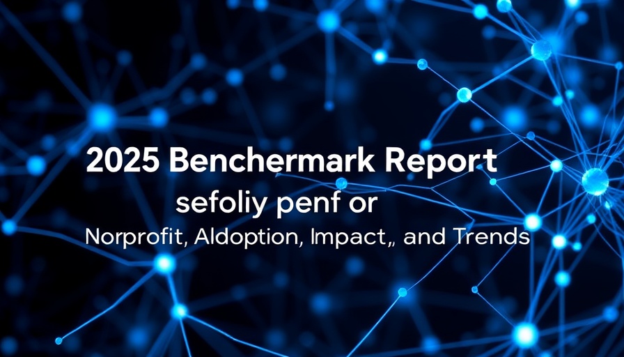 2025 Benchmark Report on Nonprofit AI Adoption background with digital network.