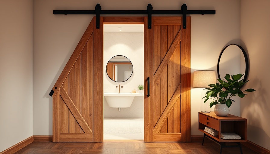 Bedroom with barn door bathroom entrance, stylish decor.