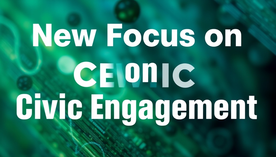 Abstract background with text 'New Focus on Civic Engagement'.