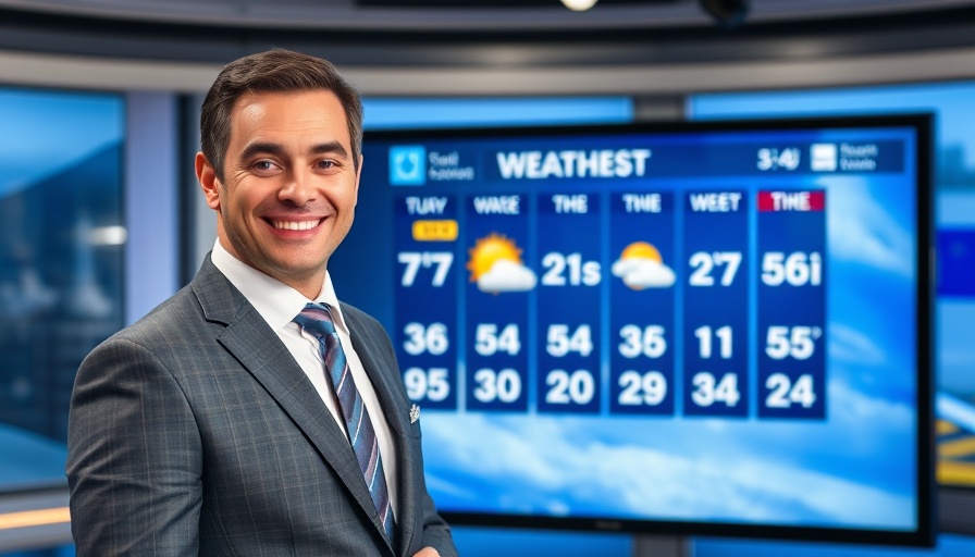 Weather presenter forecasting cooler conditions in Charlotte with a 7-day chart.