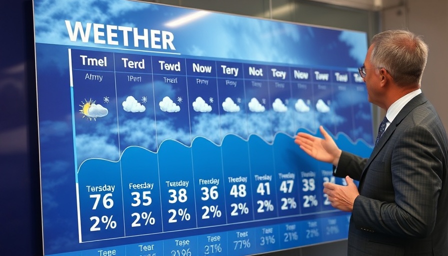Weather forecast chart with scattered showers and temperatures.
