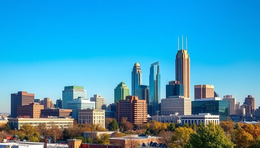 Charlotte cityscape with WCNC overlay and clear blue sky.