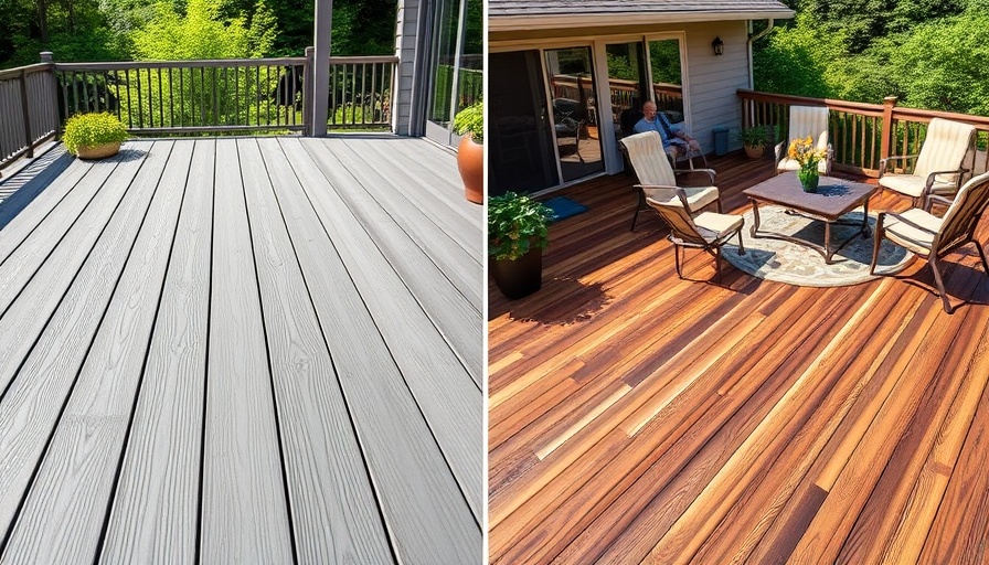 Fiberon vs. Trex Decking Comparison showing gray and brown decks.