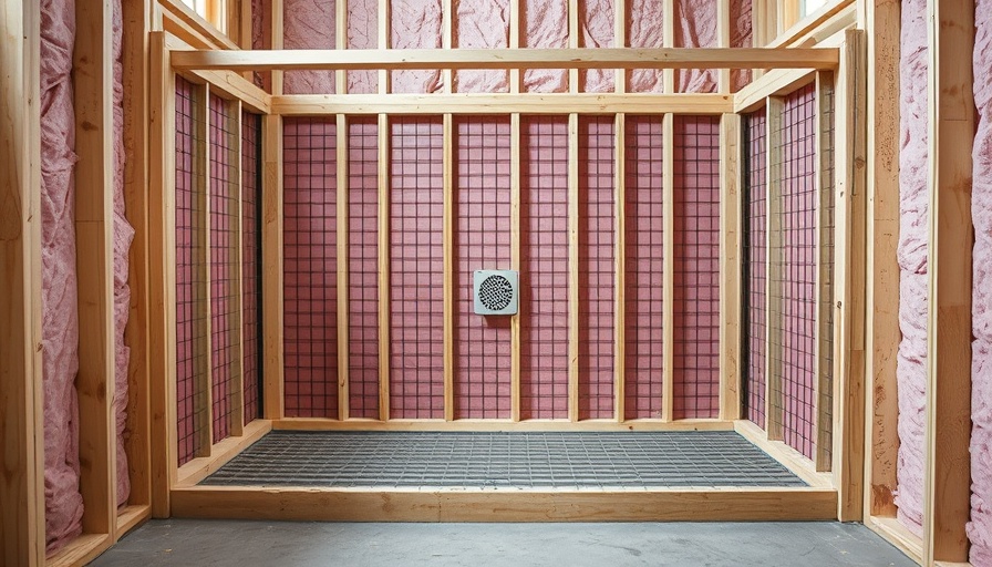 Shower pan construction showing wire mesh and drain in a workshop.