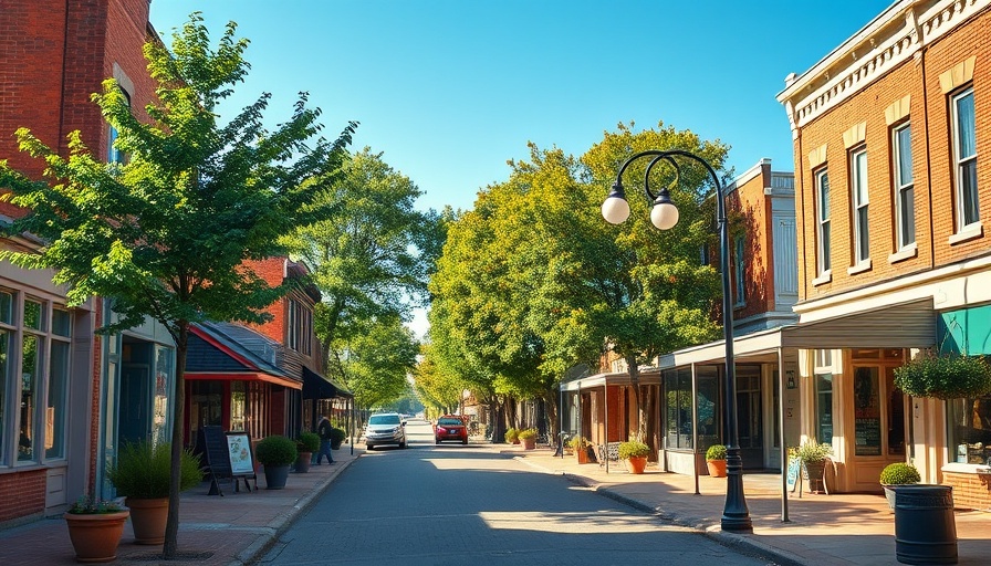 Scenic street view in Edgefield with historic buildings.