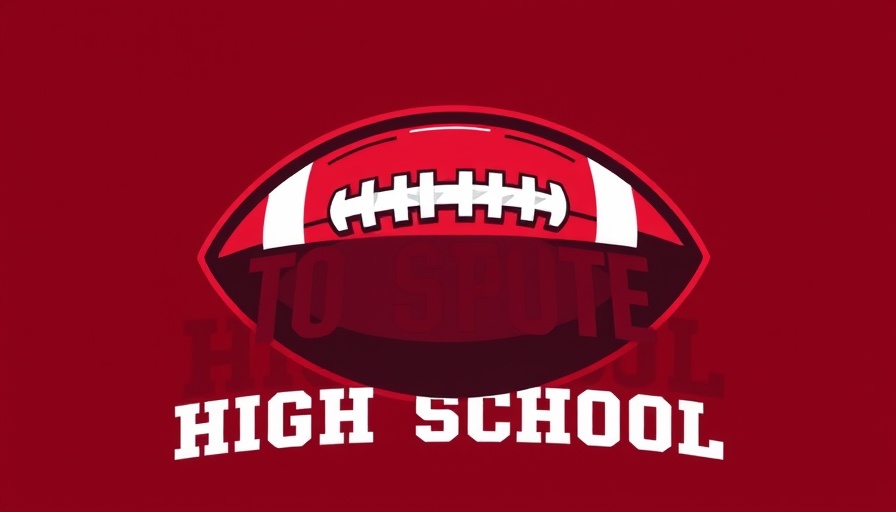 High school sports logo with red football and bold text.
