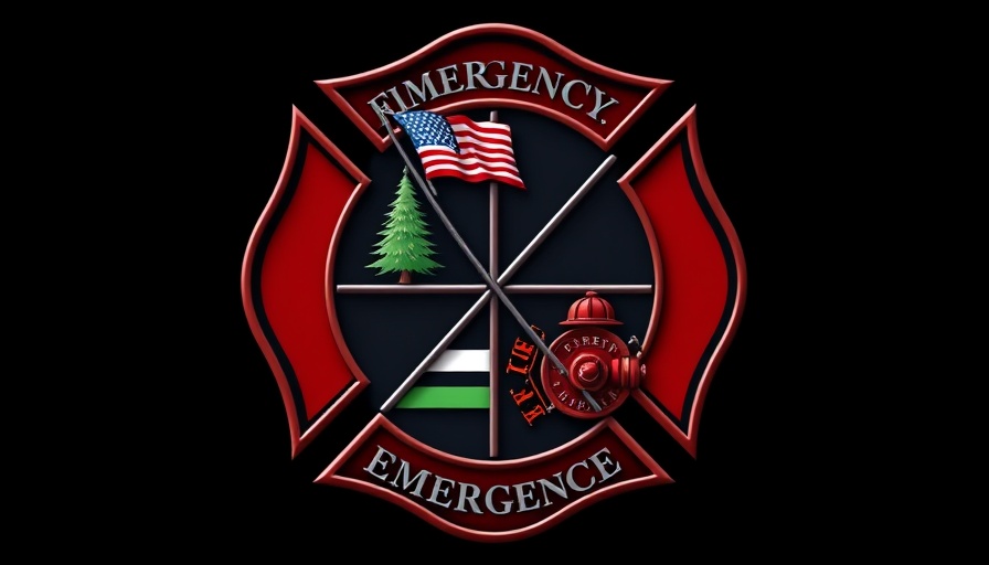 Fire and emergency services emblem with four symbols.