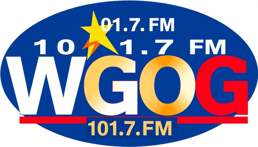 101.7 FM WGOG logo with vibrant colors and star design.