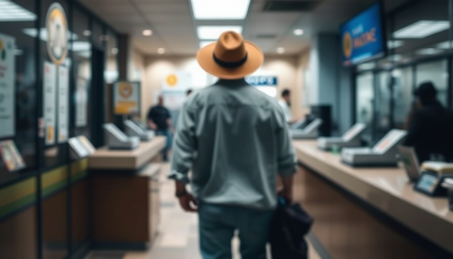 Blurry image of a person at a bank counter.