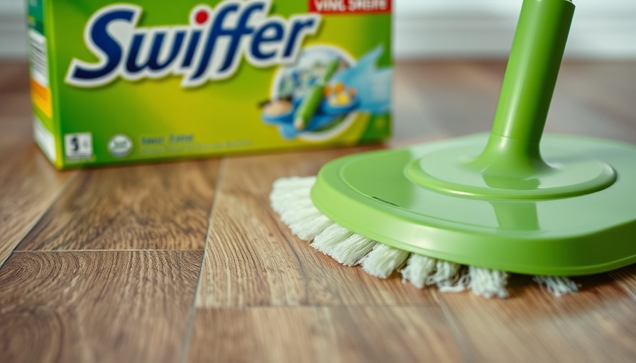 Swiffer sweeper cleaning vinyl flooring with gentle sunlight.
