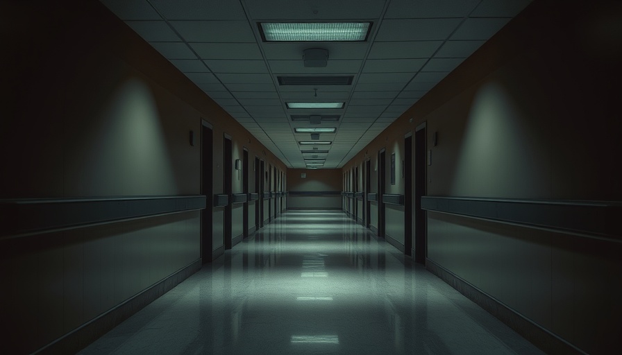 Somber empty hospital corridor related to Easley hospital death investigation.