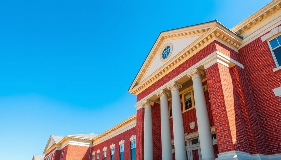 Modern courthouse exterior representing a defendant tried in absence.