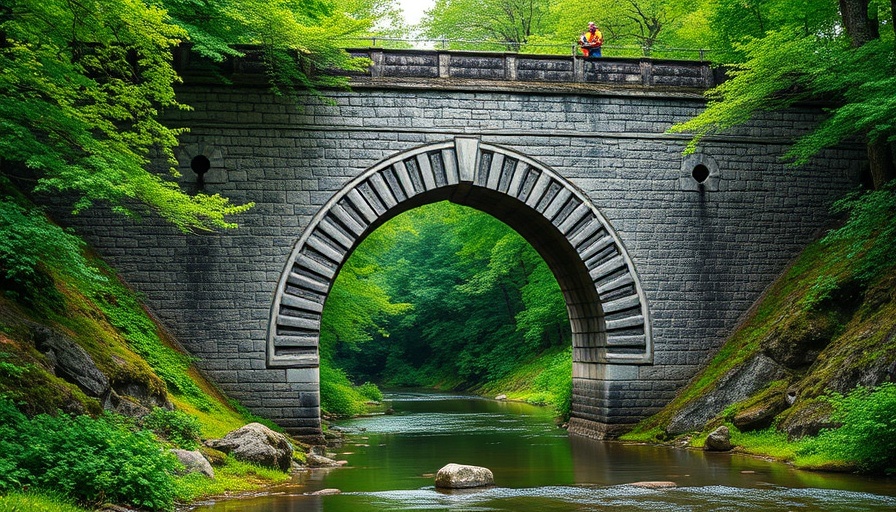 Workers inspect historic bridge amidst South Carolina forest.