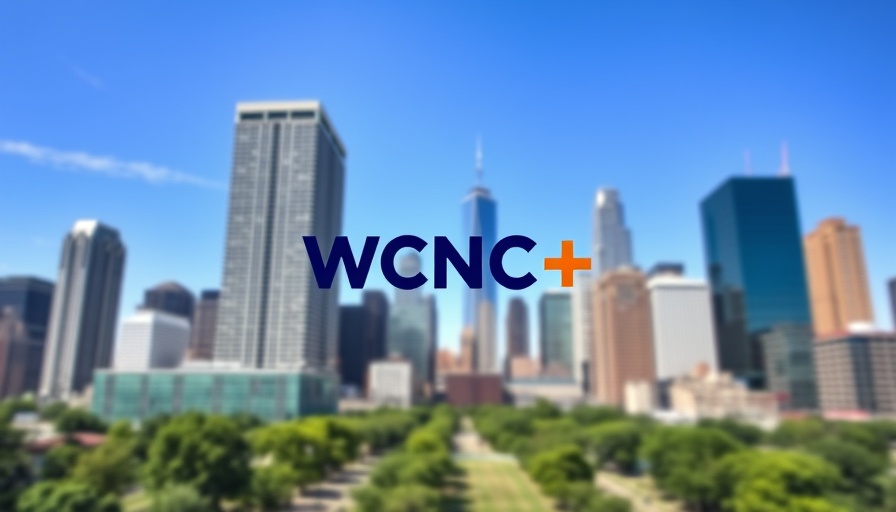 City skyline with WCNC Plus logo, Charlotte local news stories.