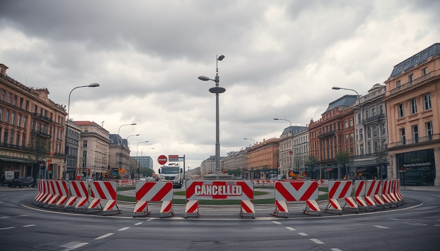Visual representation related to roundabout project cancellation in urban setting.