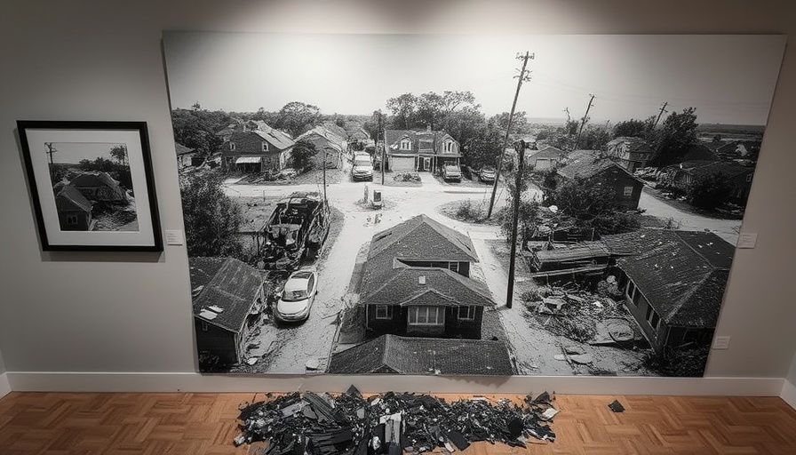 Aerial shot of hurricane damage in CSRA community, framed.