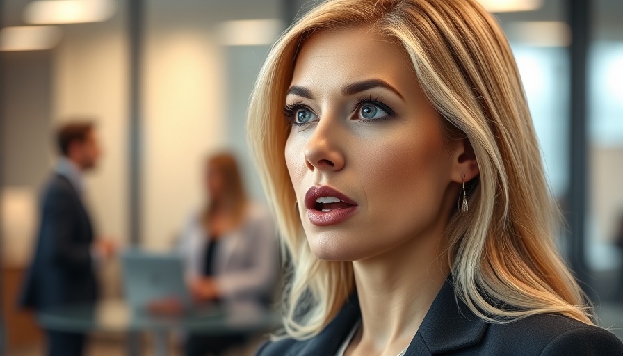 Blonde woman speaking in a professional setting.