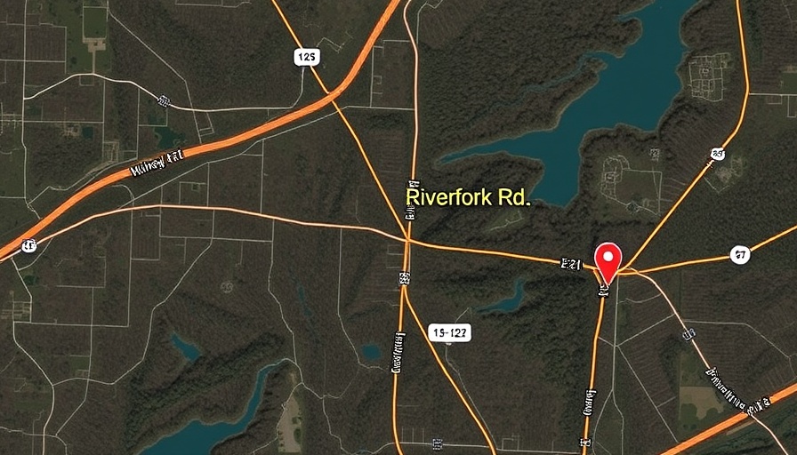 Satellite map showing deadly crash site near Riverfork Rd in Laurens County.