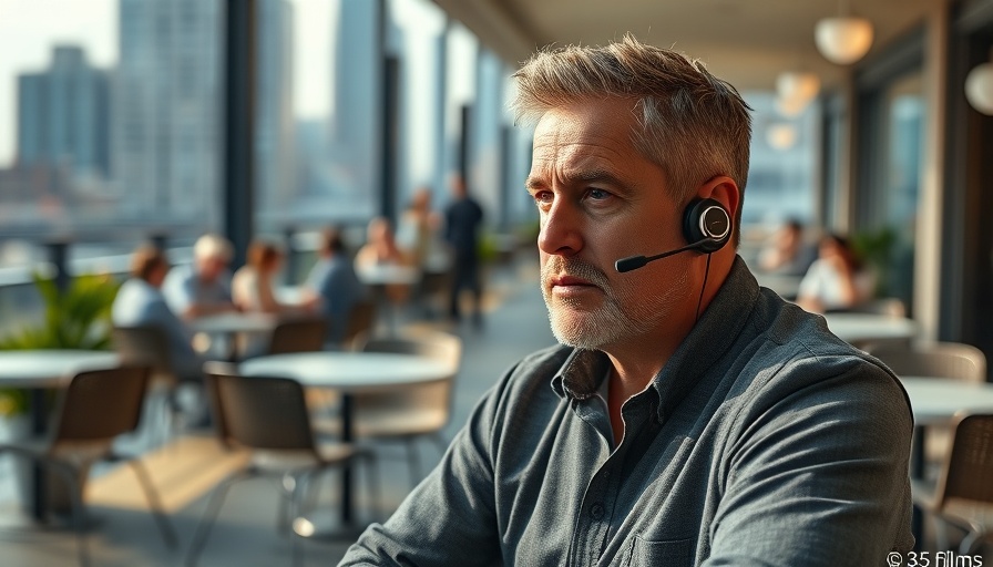 Middle-aged man sitting on a modern patio with headset, search for missing man Derek Proctor.