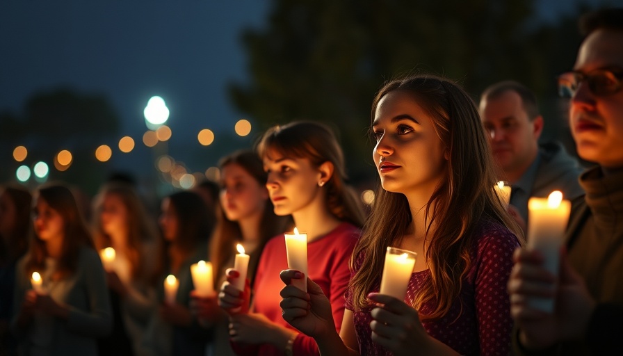 Vigil scene at Clemson TPUSA for Charlie Kirk, people holding candles.