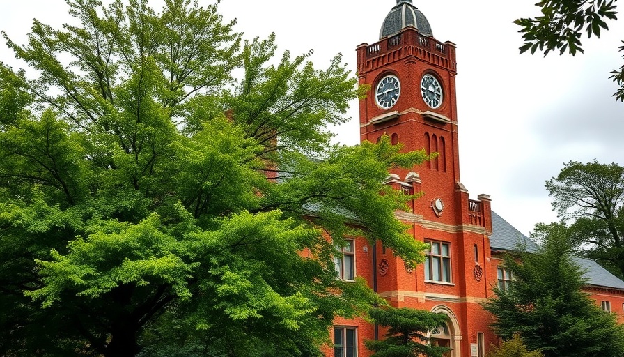 Historic red-brick building with clock tower at Clemson University