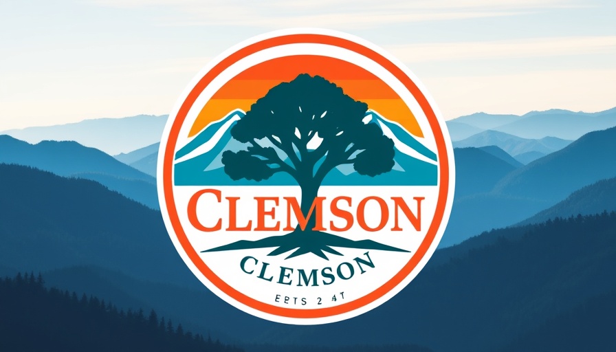 Clemson City Council development logo with tree and mountains.
