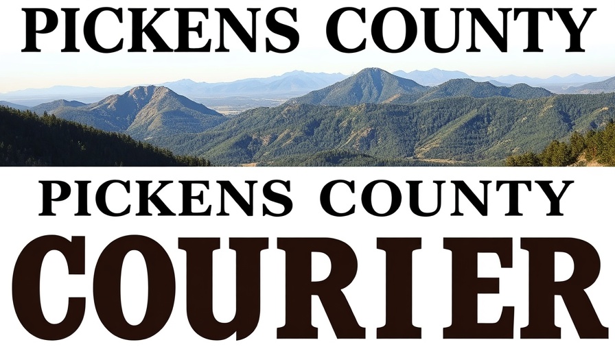 Pickens County Courier banner with mountain view, related to Pickens Flea Market Incident.