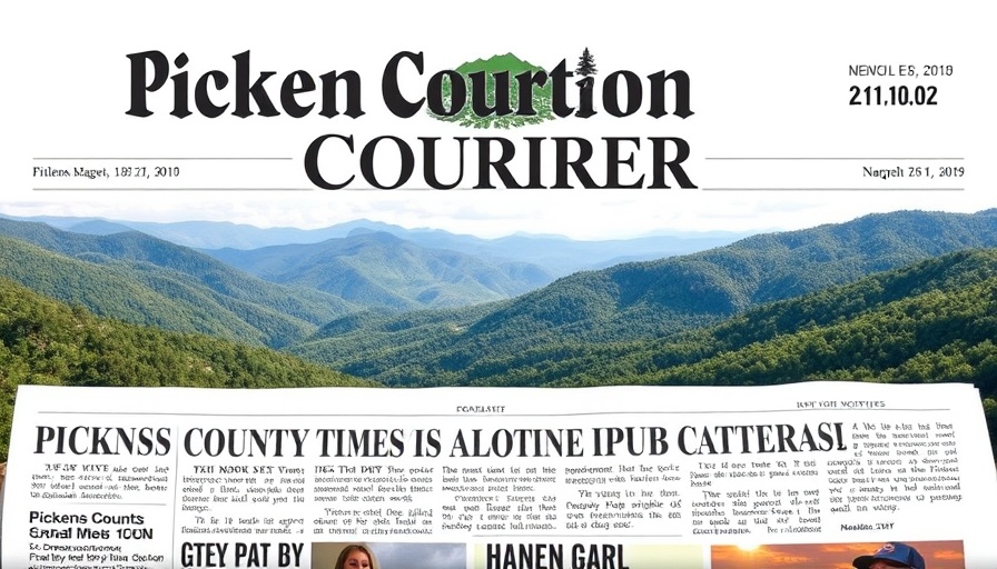 Pickens County Courier logo with mountain background