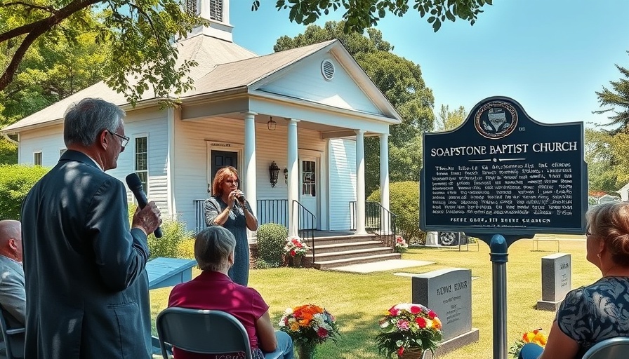 Soapstone Baptist Church historic marker event with speaker and audience.
