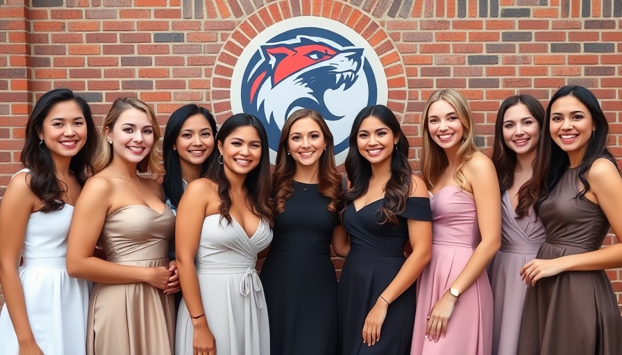 Blacksburg High Homecoming Court posing in formal dresses.