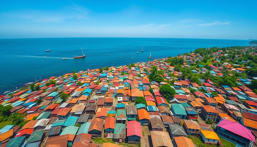 Aerial view of Indonesian coastal village, Home Equals Impact in Indonesia.