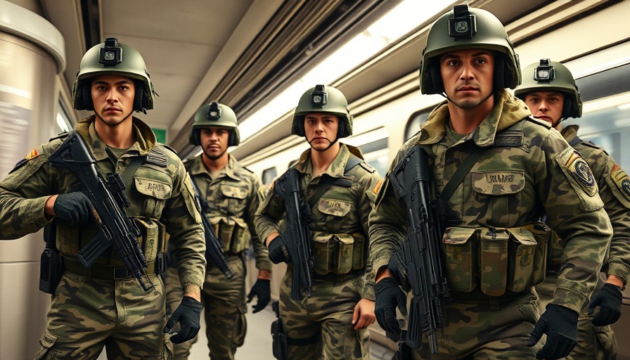 SC National Guard soldiers stand confidently as train passes.