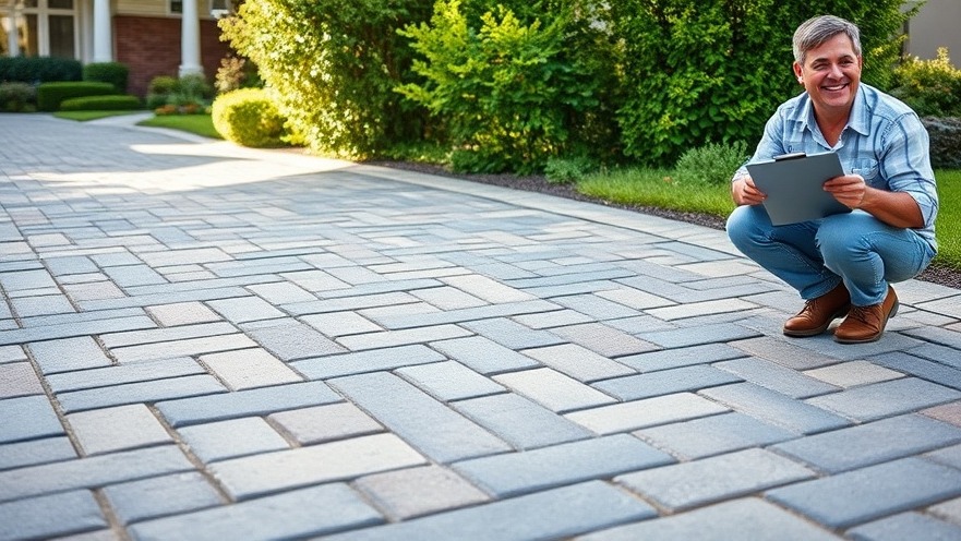 Joyful homeowner reviews driveway installation costs beside vibrant block paving.