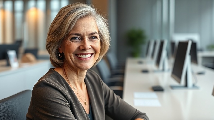 Smiling mature woman in a modern office, representing Digital Resilience Nonprofits at TechSoup Marketplace.
