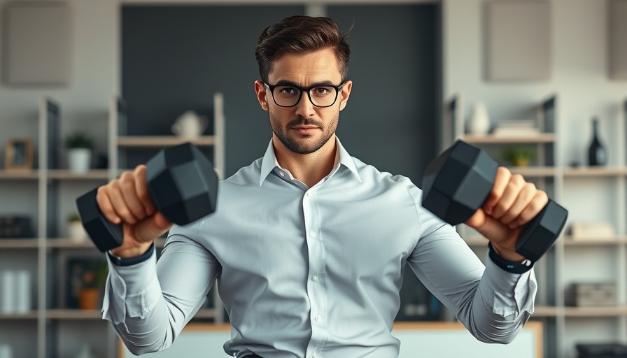 Man exercising with dumbbells in office, fitness tips for night shift workers.