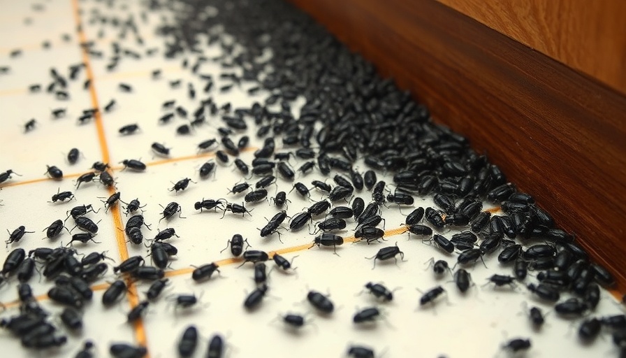 Swarm of tiny black bugs on kitchen floor and baseboard