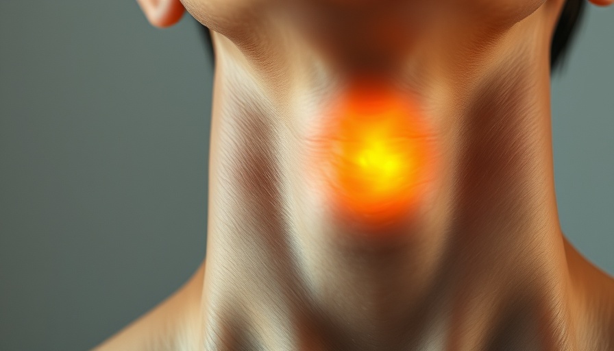 Close-up of a glowing thyroid gland, emphasizing health benefits.