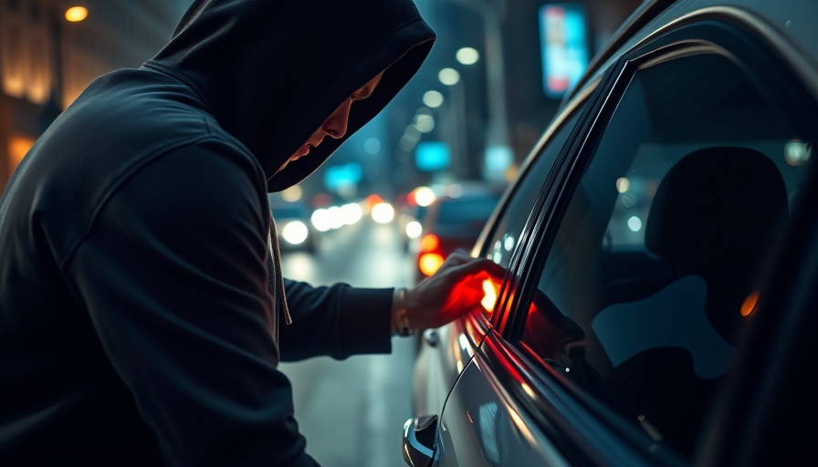 Vehicle theft illustration with person unlocking car.