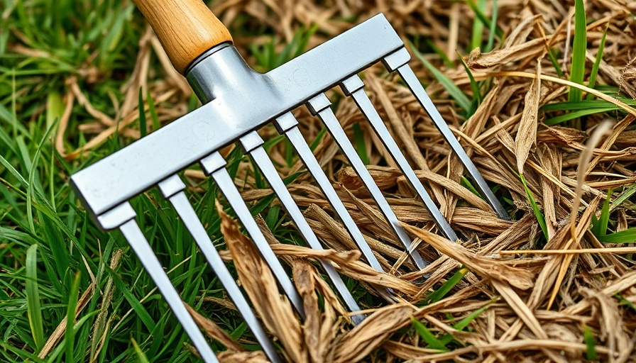 Manual rake dethatching a lawn, showing process of how to dethatch a lawn.