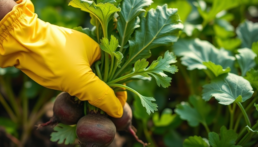 Harvesting autumn vegetables in a lush garden, close-up.